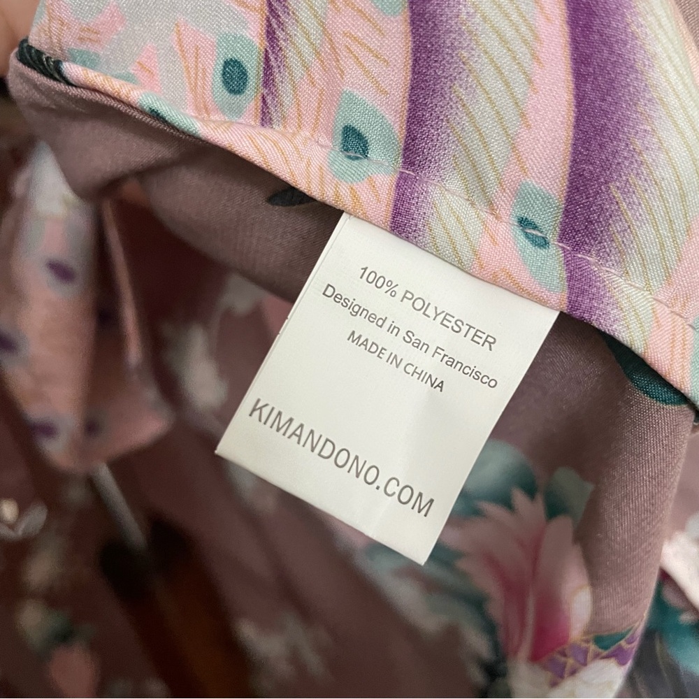 Kim and Ono Robe Kimono Charmeuse Asian Floral Silky Satin Long Pockets Pink - Picture 12 of 13